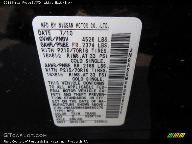 Wicked Black / Black 2011 Nissan Rogue S AWD