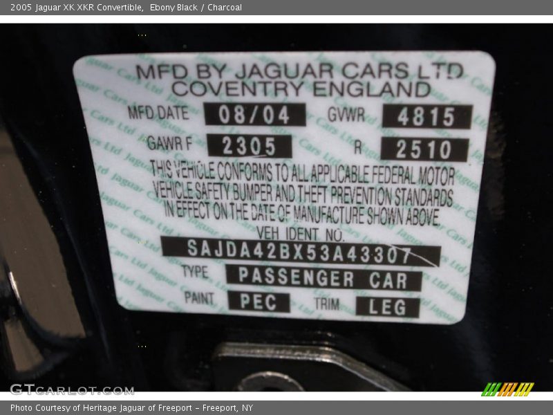 2005 XK XKR Convertible Ebony Black Color Code PEC