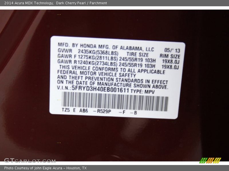 Dark Cherry Pearl / Parchment 2014 Acura MDX Technology