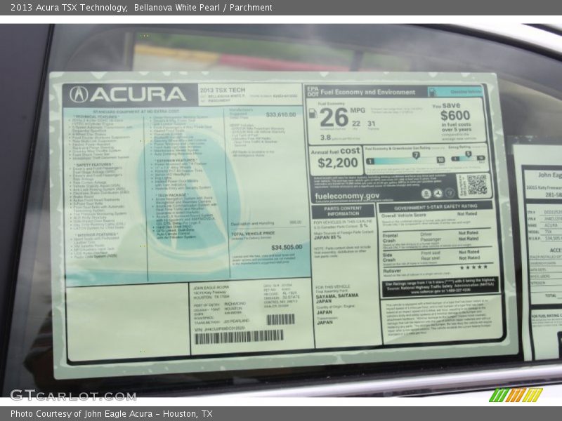Bellanova White Pearl / Parchment 2013 Acura TSX Technology