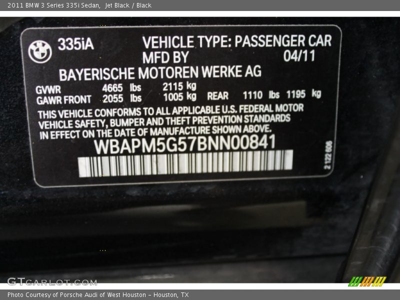 Jet Black / Black 2011 BMW 3 Series 335i Sedan