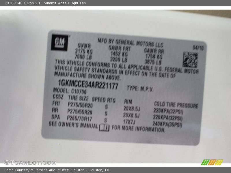 Summit White / Light Tan 2010 GMC Yukon SLT