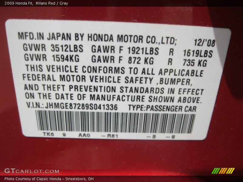 Milano Red / Gray 2009 Honda Fit