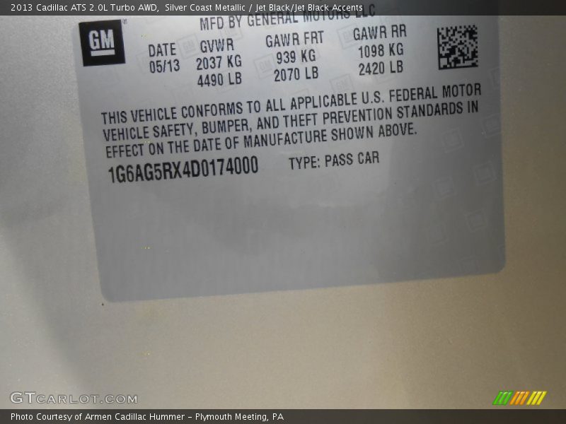 Silver Coast Metallic / Jet Black/Jet Black Accents 2013 Cadillac ATS 2.0L Turbo AWD