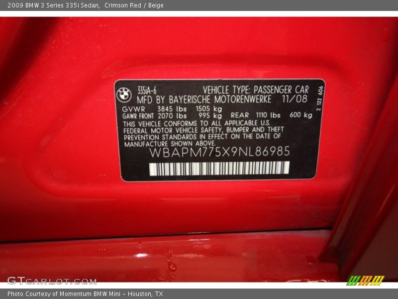 Crimson Red / Beige 2009 BMW 3 Series 335i Sedan