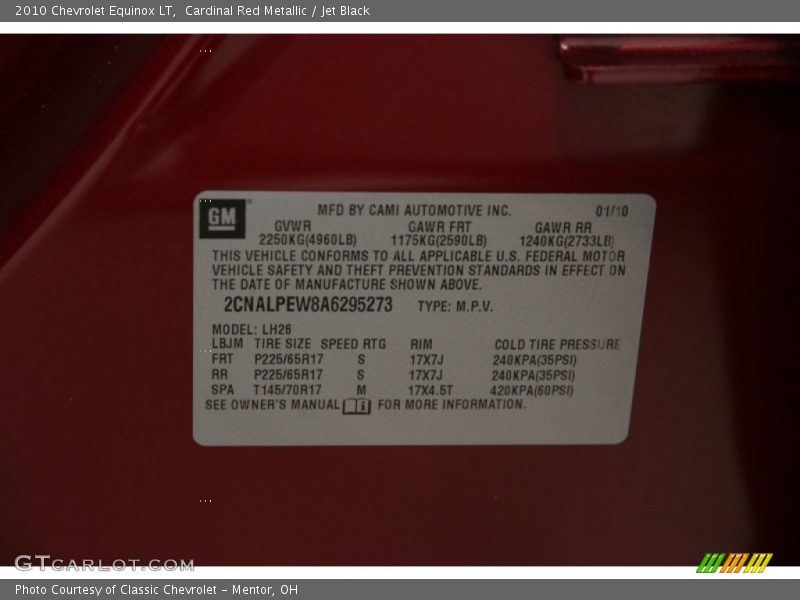 Cardinal Red Metallic / Jet Black 2010 Chevrolet Equinox LT