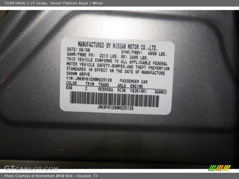 Desert Platinum Beige / Wheat 2008 Infiniti G 35 Sedan
