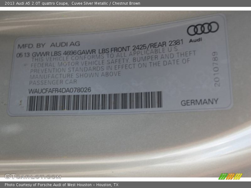 Cuvee Silver Metallic / Chestnut Brown 2013 Audi A5 2.0T quattro Coupe