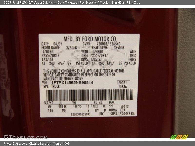 2005 F150 XLT SuperCab 4x4 Dark Toreador Red Metallic Color Code JL