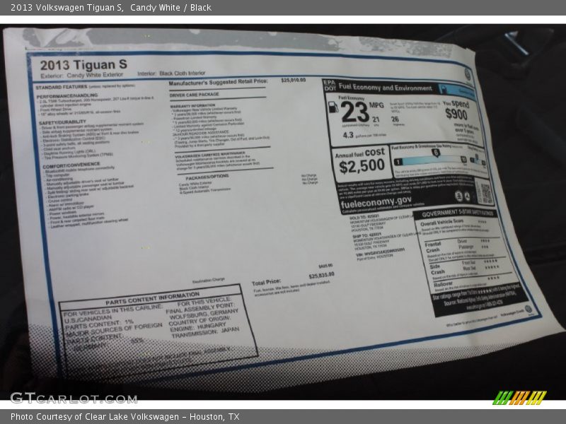 Candy White / Black 2013 Volkswagen Tiguan S