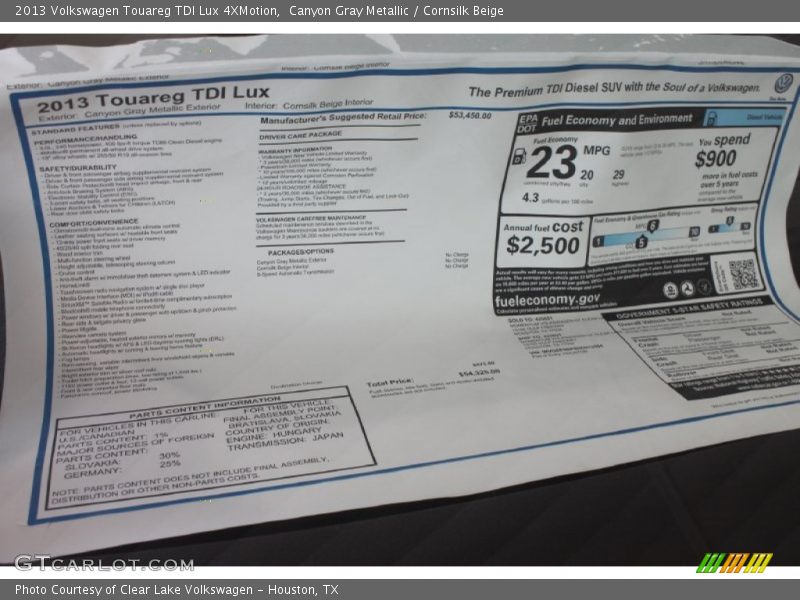 Canyon Gray Metallic / Cornsilk Beige 2013 Volkswagen Touareg TDI Lux 4XMotion
