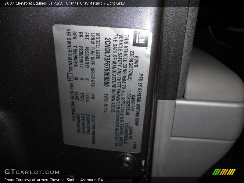 Granite Gray Metallic / Light Gray 2007 Chevrolet Equinox LT AWD