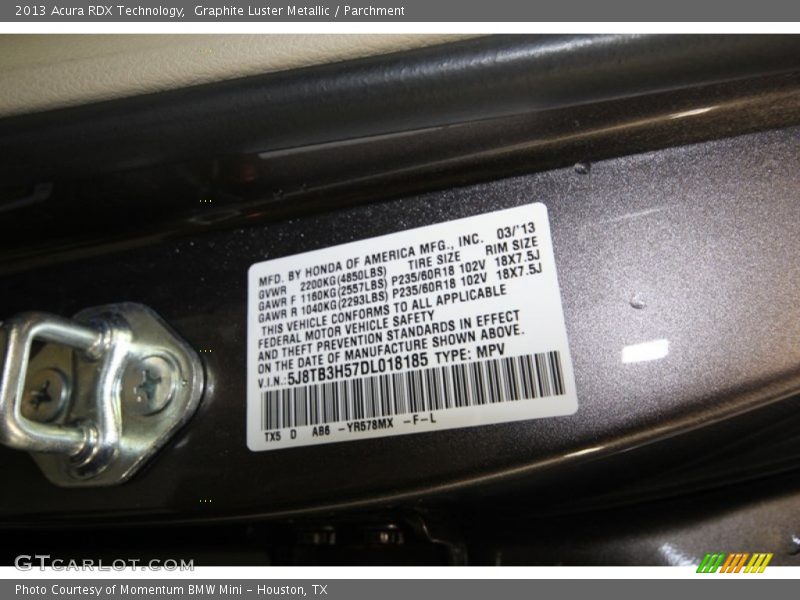 Graphite Luster Metallic / Parchment 2013 Acura RDX Technology