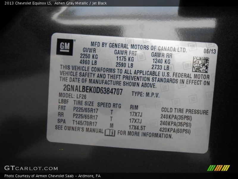 Ashen Gray Metallic / Jet Black 2013 Chevrolet Equinox LS
