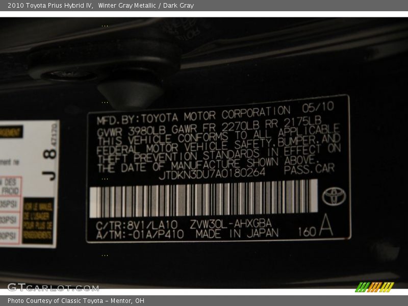 Winter Gray Metallic / Dark Gray 2010 Toyota Prius Hybrid IV