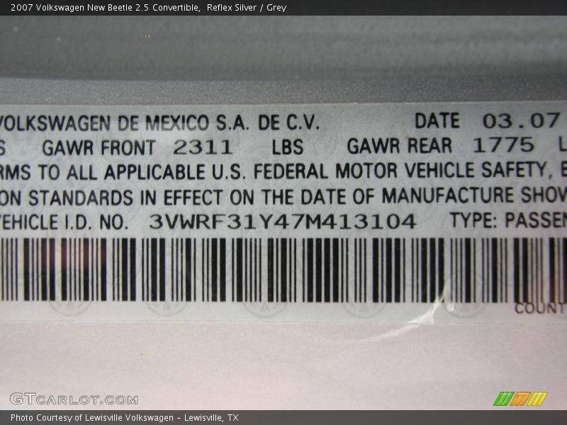 Reflex Silver / Grey 2007 Volkswagen New Beetle 2.5 Convertible