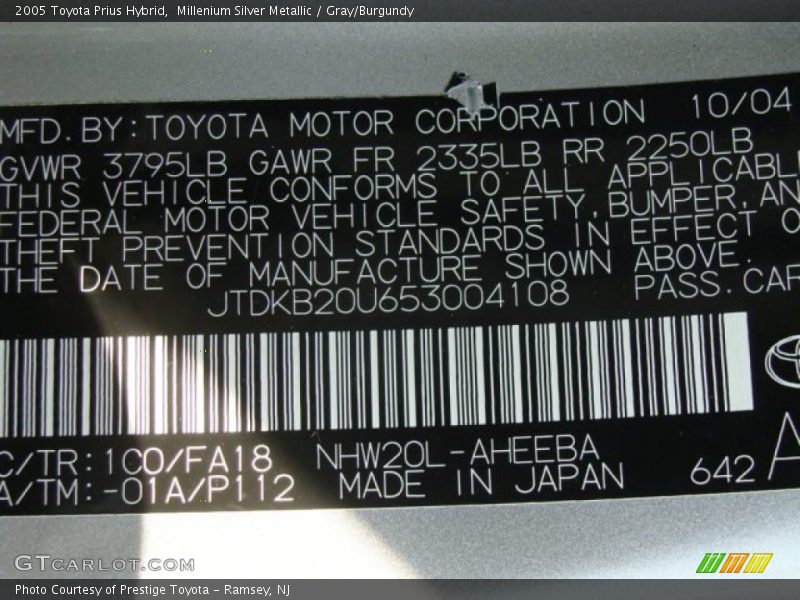 Millenium Silver Metallic / Gray/Burgundy 2005 Toyota Prius Hybrid