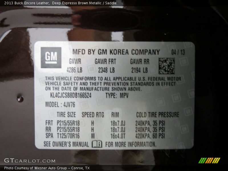 Deep Espresso Brown Metallic / Saddle 2013 Buick Encore Leather