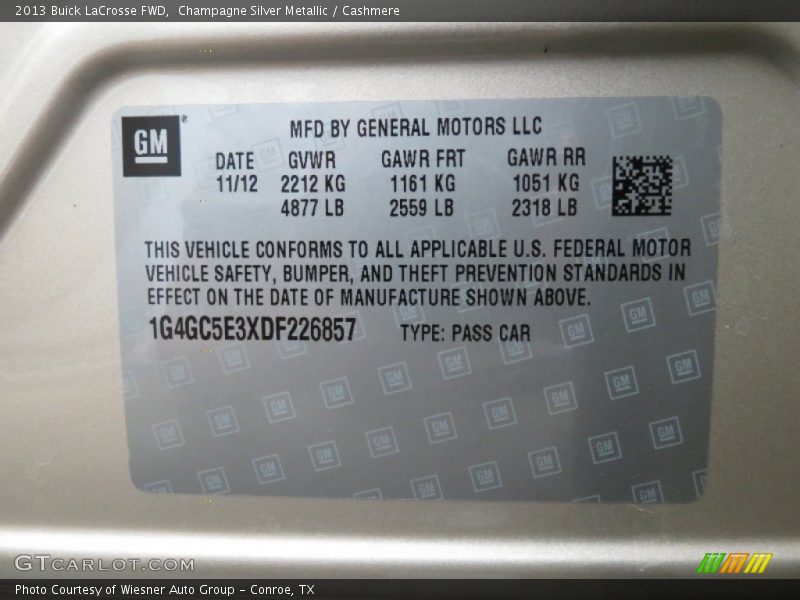Champagne Silver Metallic / Cashmere 2013 Buick LaCrosse FWD