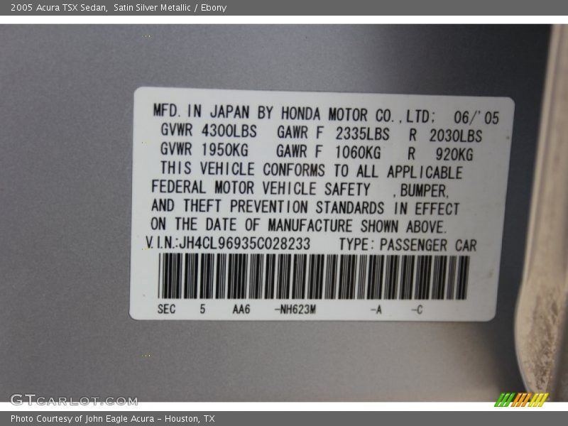 Satin Silver Metallic / Ebony 2005 Acura TSX Sedan