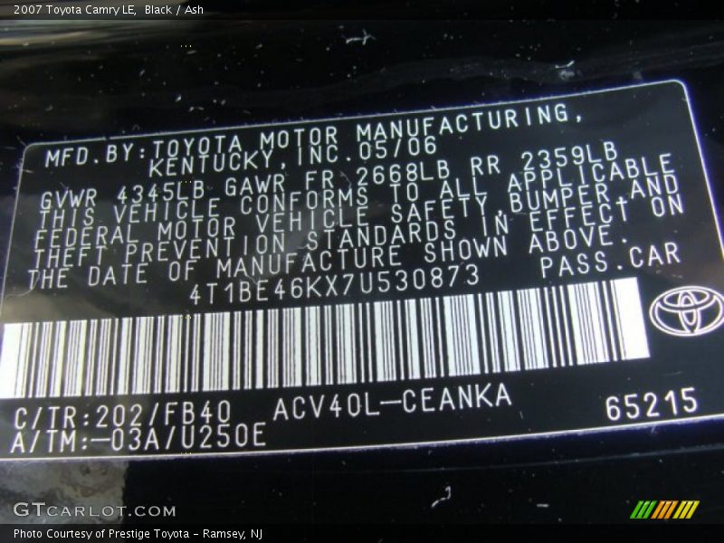 Black / Ash 2007 Toyota Camry LE