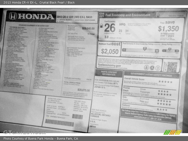 Crystal Black Pearl / Black 2013 Honda CR-V EX-L