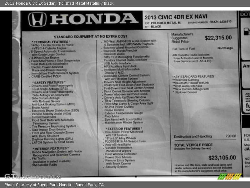 Polished Metal Metallic / Black 2013 Honda Civic EX Sedan