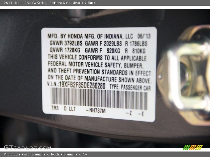 Polished Metal Metallic / Black 2013 Honda Civic EX Sedan