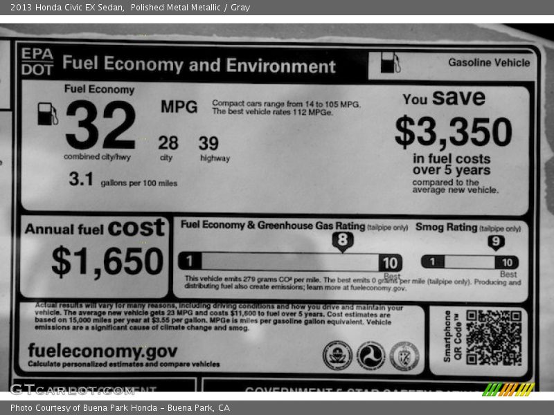 Polished Metal Metallic / Gray 2013 Honda Civic EX Sedan