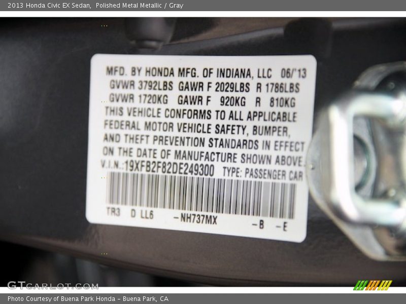 Polished Metal Metallic / Gray 2013 Honda Civic EX Sedan