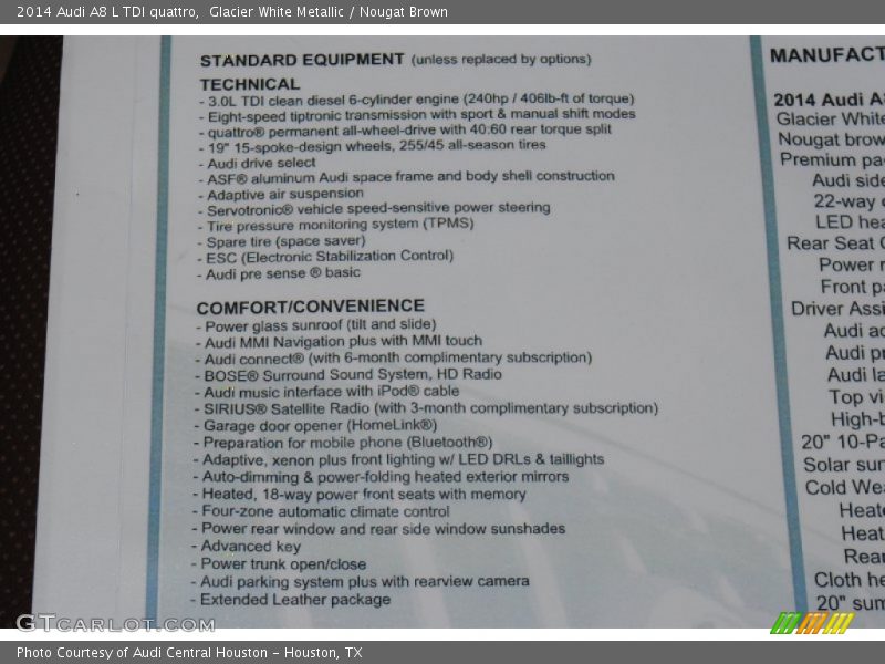  2014 A8 L TDI quattro Window Sticker