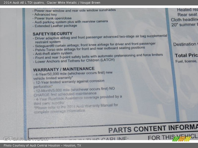  2014 A8 L TDI quattro Window Sticker