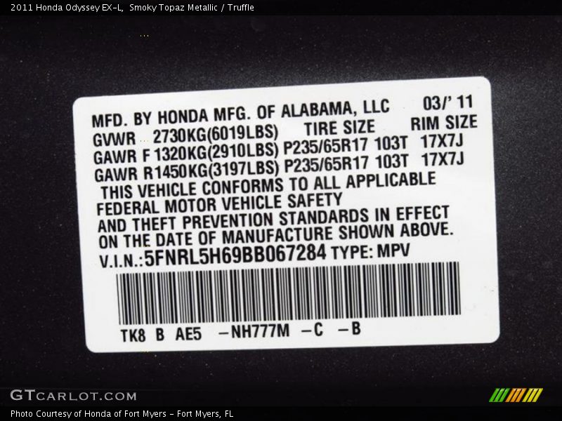 Smoky Topaz Metallic / Truffle 2011 Honda Odyssey EX-L