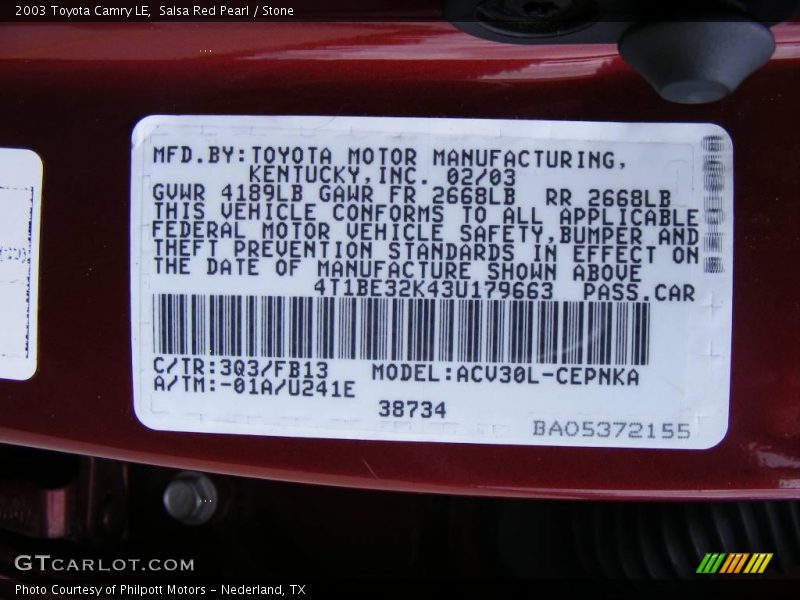 Salsa Red Pearl / Stone 2003 Toyota Camry LE