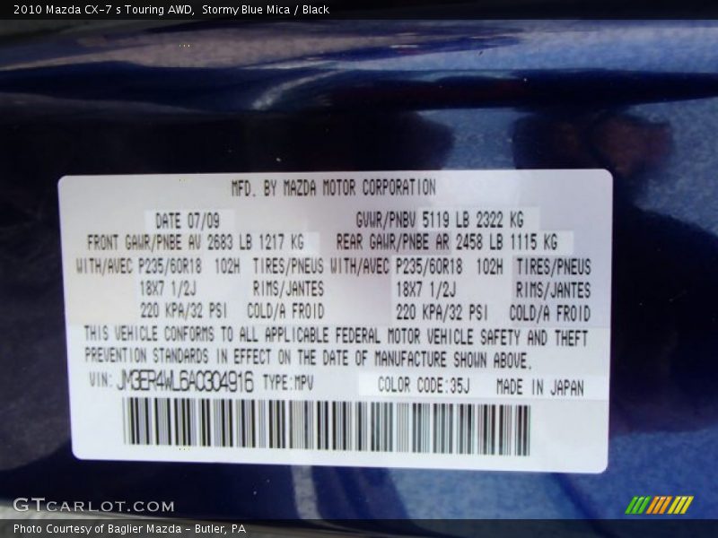 Stormy Blue Mica / Black 2010 Mazda CX-7 s Touring AWD