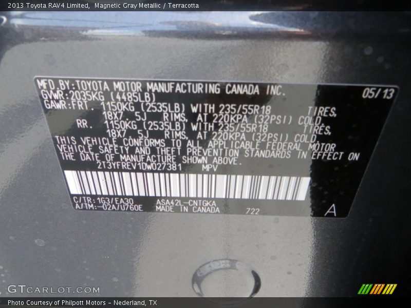 2013 RAV4 Limited Magnetic Gray Metallic Color Code 1G3