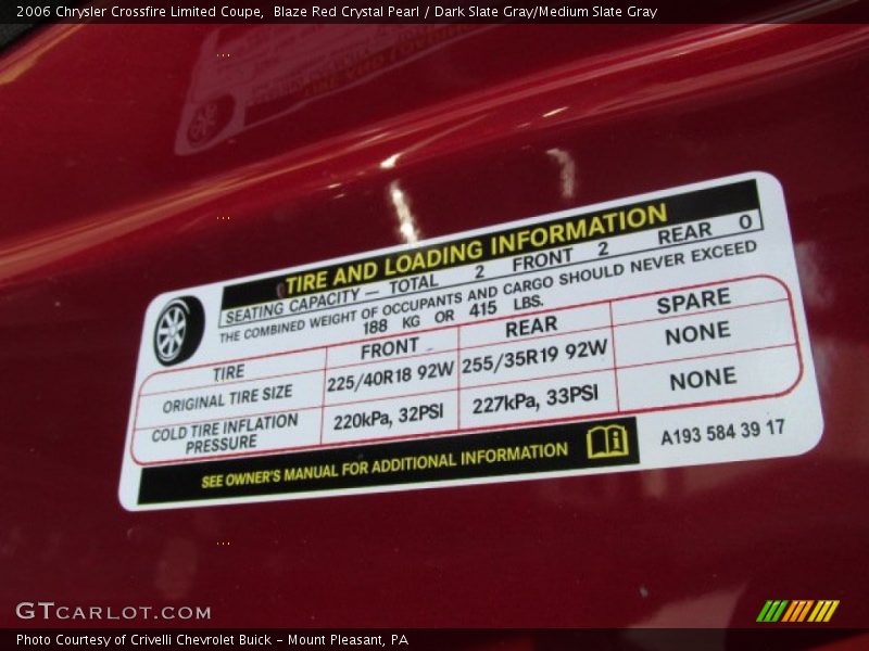 Info Tag of 2006 Crossfire Limited Coupe