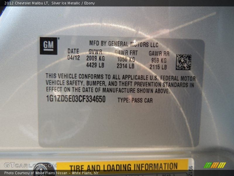 Silver Ice Metallic / Ebony 2012 Chevrolet Malibu LT