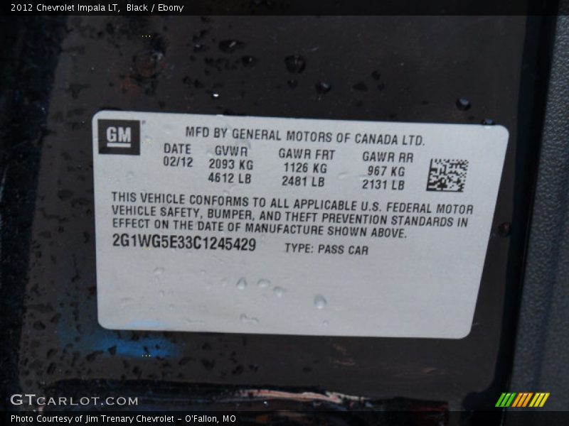 Black / Ebony 2012 Chevrolet Impala LT