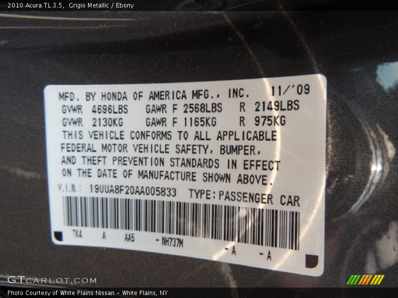 Grigio Metallic / Ebony 2010 Acura TL 3.5