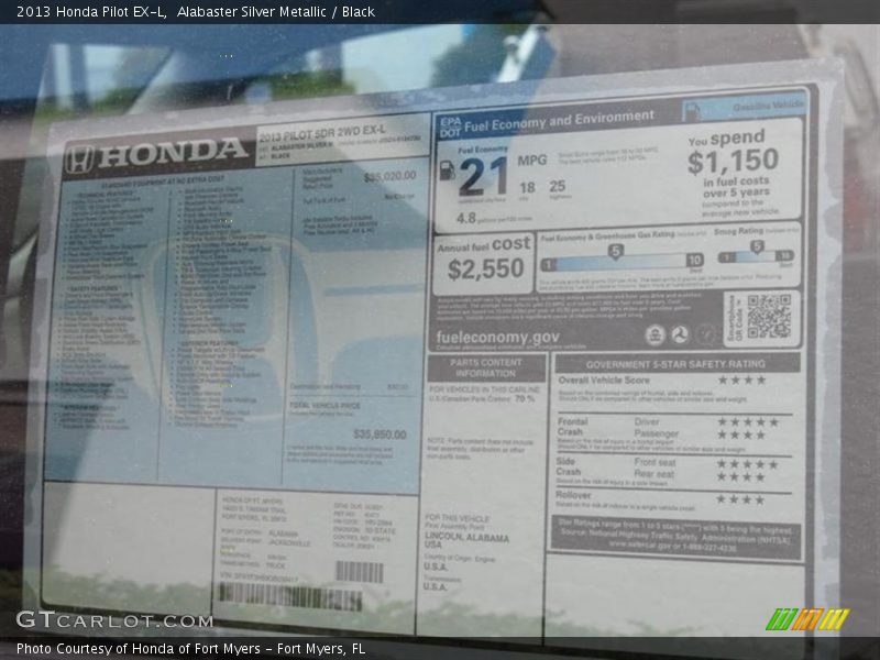 Alabaster Silver Metallic / Black 2013 Honda Pilot EX-L