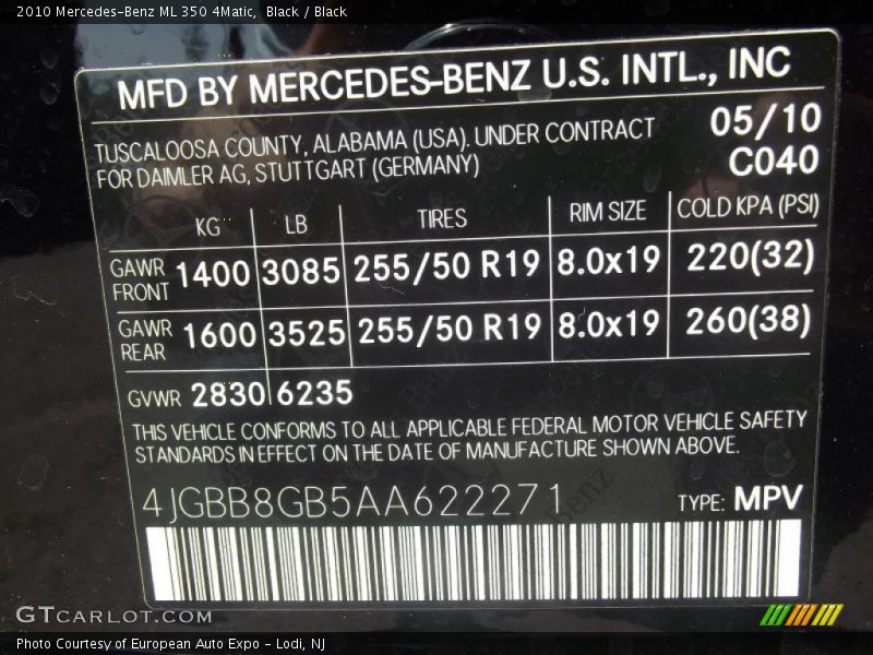 Black / Black 2010 Mercedes-Benz ML 350 4Matic