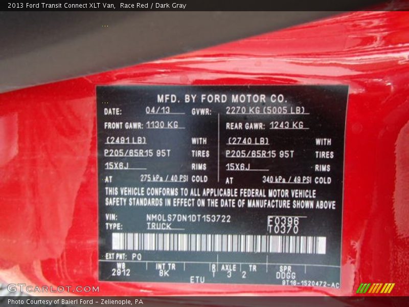 2013 Transit Connect XLT Van Race Red Color Code PQ