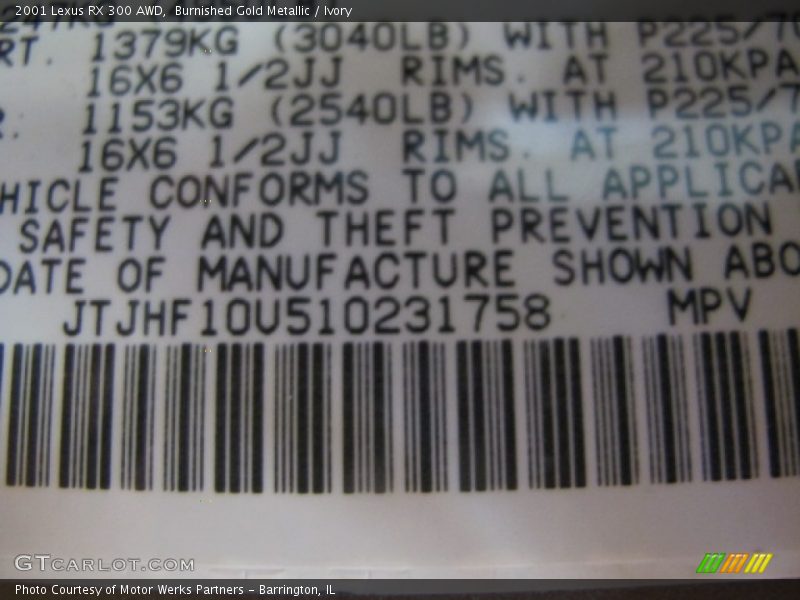 Burnished Gold Metallic / Ivory 2001 Lexus RX 300 AWD