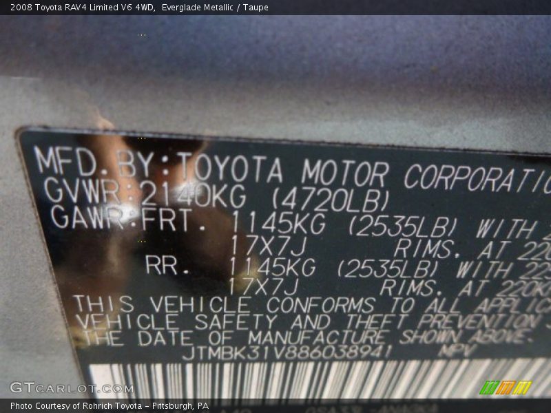 Everglade Metallic / Taupe 2008 Toyota RAV4 Limited V6 4WD