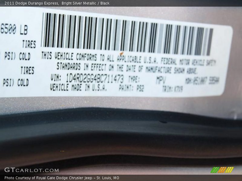 Bright Silver Metallic / Black 2011 Dodge Durango Express