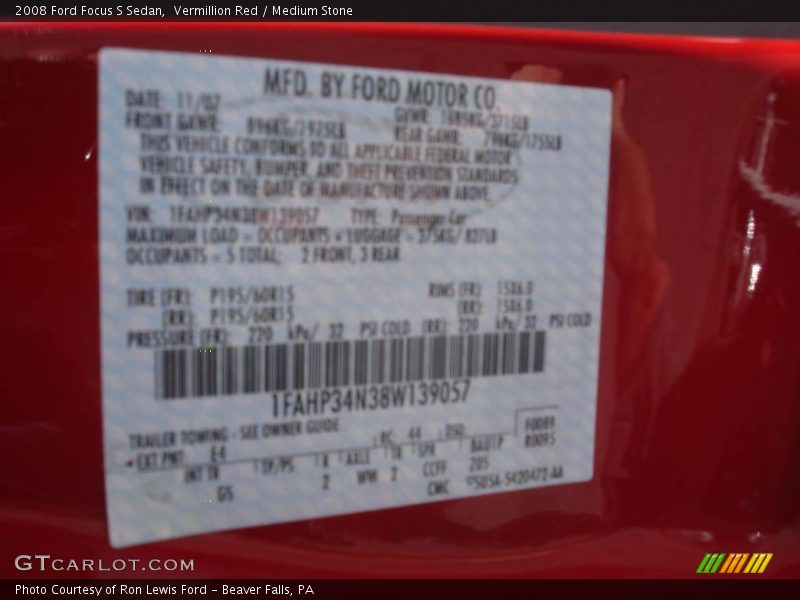 Vermillion Red / Medium Stone 2008 Ford Focus S Sedan