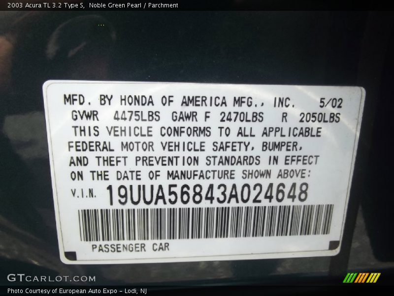 Info Tag of 2003 TL 3.2 Type S