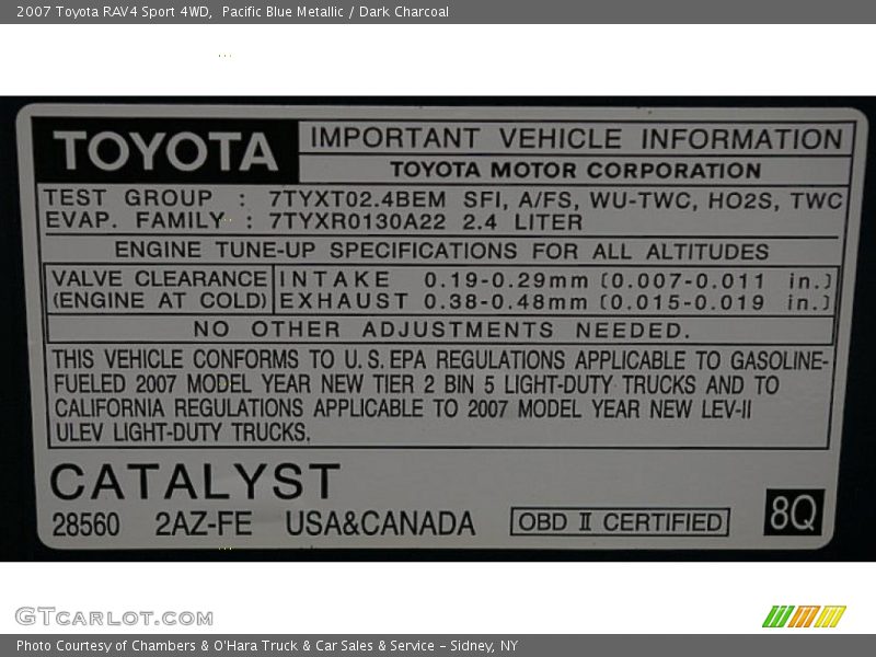 Pacific Blue Metallic / Dark Charcoal 2007 Toyota RAV4 Sport 4WD