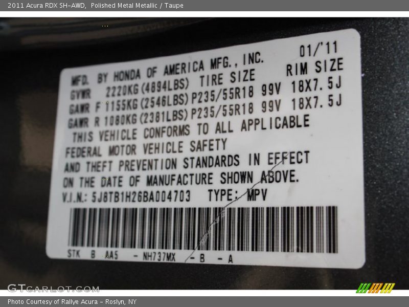Polished Metal Metallic / Taupe 2011 Acura RDX SH-AWD